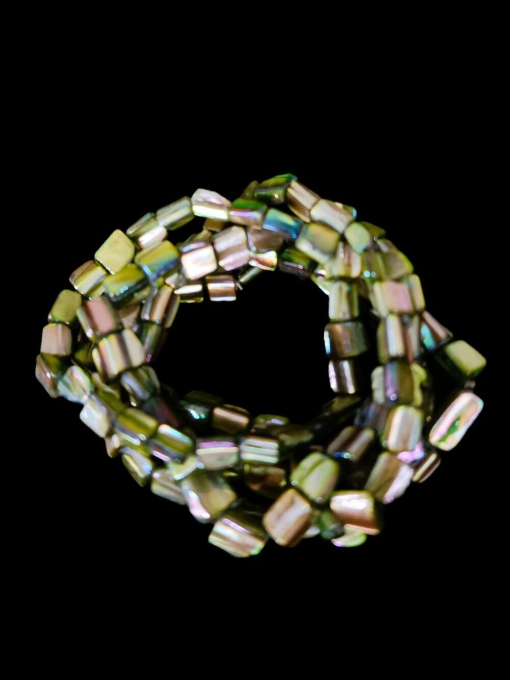 Vintage Y2K Olive Green Mother of Pearl Bracelet Stack (Set of 5)
